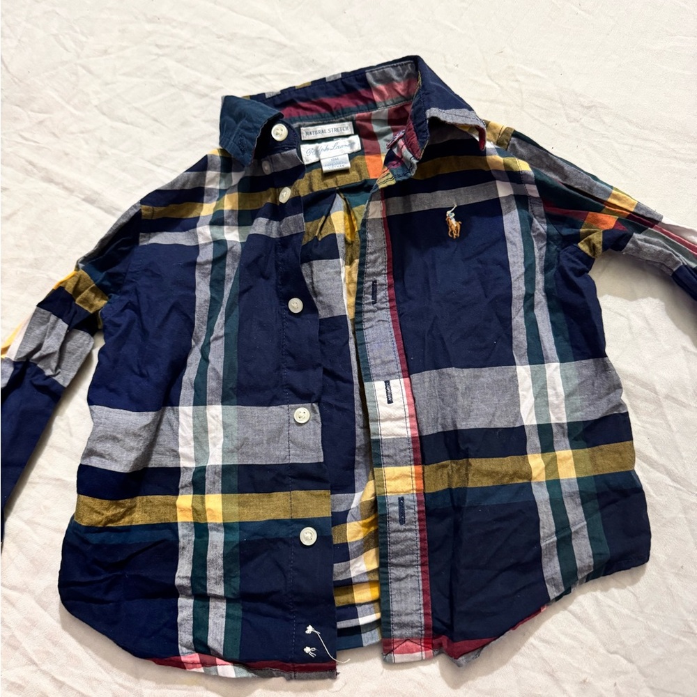 Navy blue and yellow plaid Polo Ralph Lauren shirt size 18 months